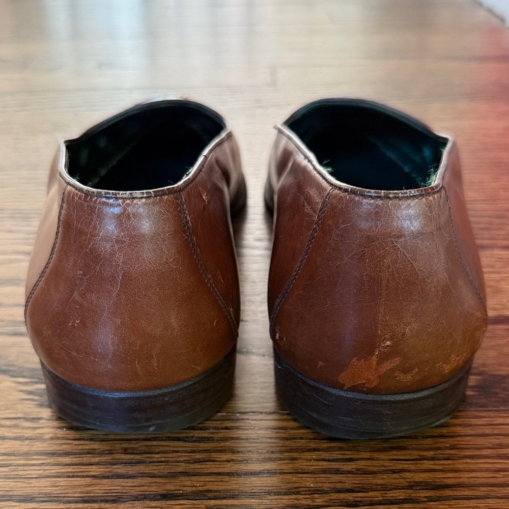 Z Gucci Men’s 40/8.5 Vintage Brown Leather Slip-On Loafers - Picture 7 of 10